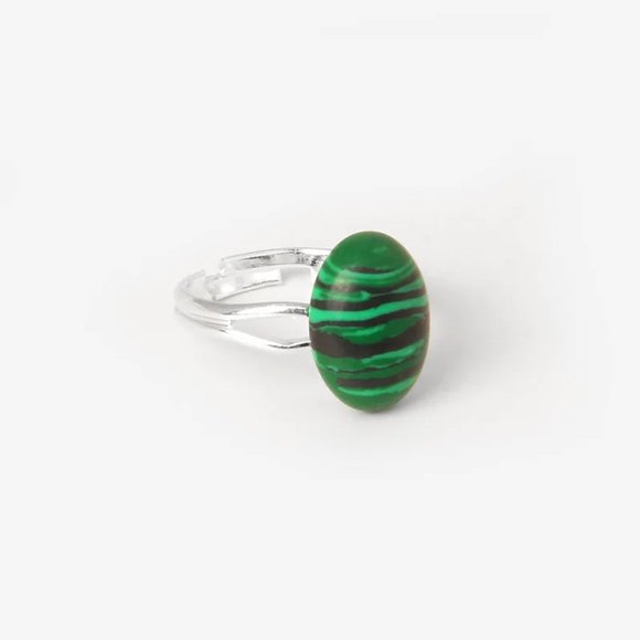 Malachite Pattern Green Ring Adjustable Synthetic Stone - Picture 2 of 2